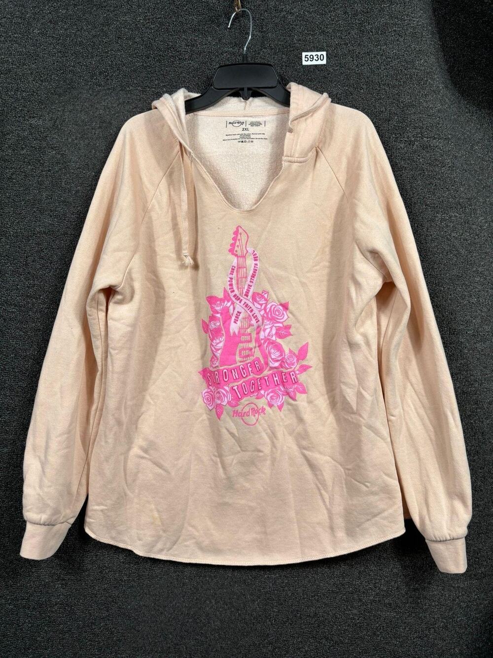 Hard Rock Hoodie Sweatshirt Womens 2XL Pink Stronger Together Ribbon Graphic